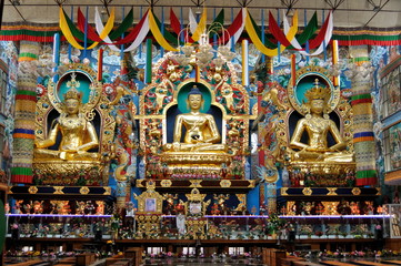 Buddhist sanctum santorium- Bylakuppe. Mysore district, Karnataka, India. It is home to two of the many Tibetian settlements in India