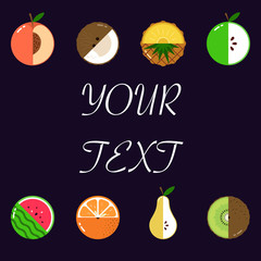 Fruits diversely oriented vector pattern isolated with space for text