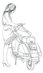 Woman with scooter checking purse