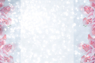 Pink rose with shiny glitter sweet background.