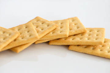 close-up crackers on white background