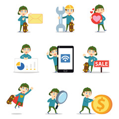 Set of character man as a pro skater athlete.