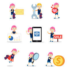 Set of character woman skater with Gold Medal in Winter Olympic 2019.