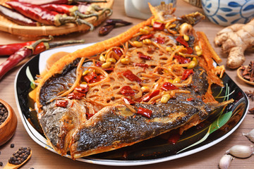 Chongqing spicy grilled fish is a traditional Chinese Sichuan cuisine.