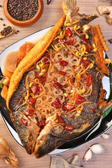 Chongqing spicy grilled fish is a traditional Chinese Sichuan cuisine.