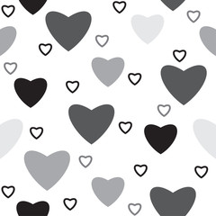 Simple back and white cute heart seamless pattern background, vector illustration.
