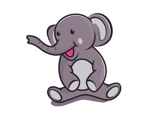 Cute and Smiling Elephant with Sitting Gesture Illustration