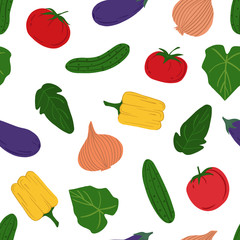 Hand drawn vegetables seamless pattern. Healthy food backdrop.