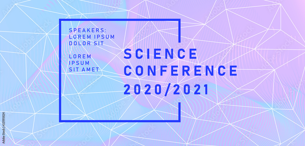 Poster abstract geometric blue background with connected lines, low poly mesh. poster template for science 