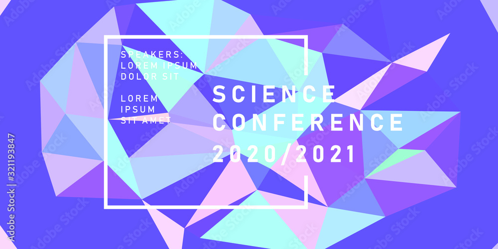 Poster Abstract geometric blue background with connected lines, low poly mesh. Poster template for Science and IT Technologies Business Conference.