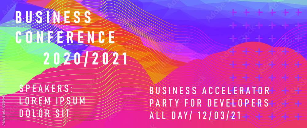 Poster Abstract background with colorful polygonal mesh. Poster template for Science and IT Technologies Business Conference.