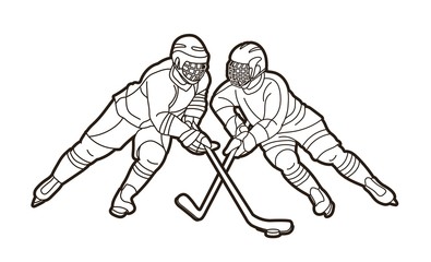 Group of Ice Hockey players action cartoon sport graphic vector.