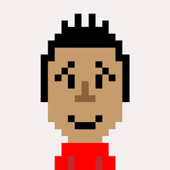 Red shirt man smile emoticon pixel art character