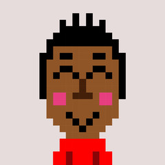 Man red shirt shy emoticon pixel-art character