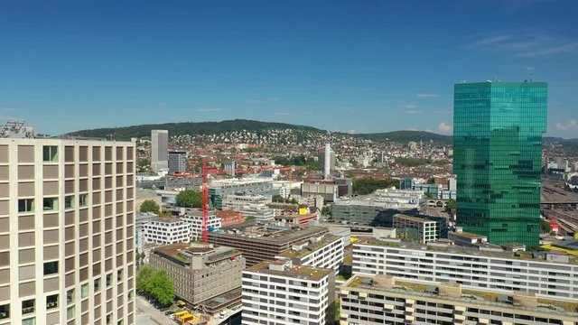 zurich city sunny day modern buildings area aerial panorama 4k switzerland