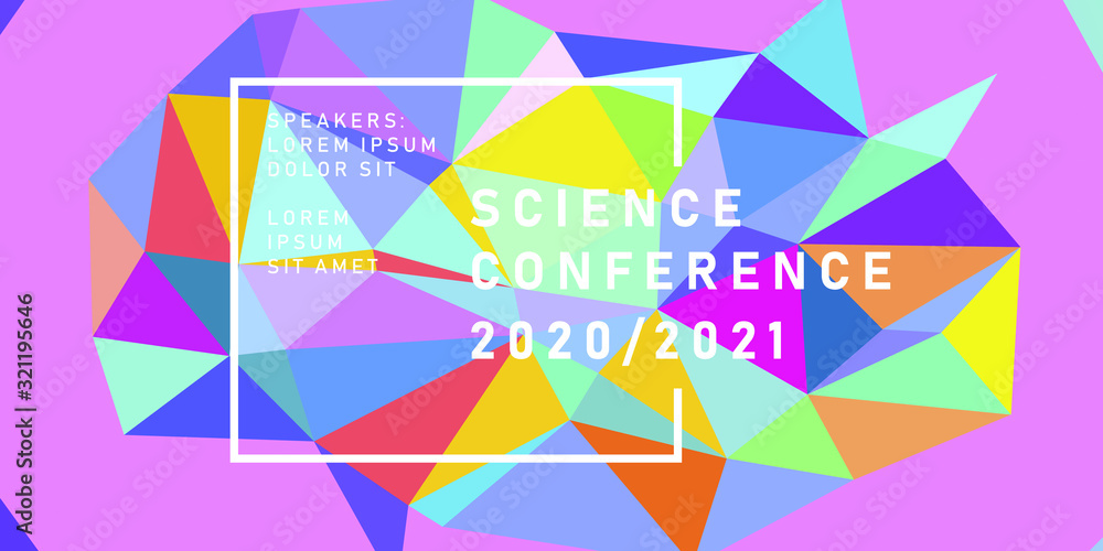 Poster abstract background with rainbow colored polygonal mesh. poster template for science and it technolo