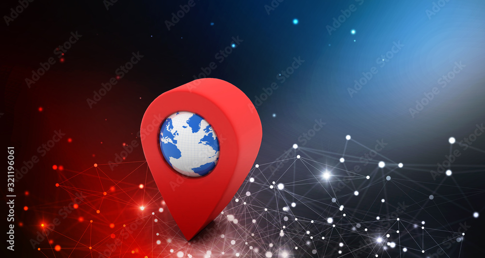 Poster 3d rendering Red map pointer