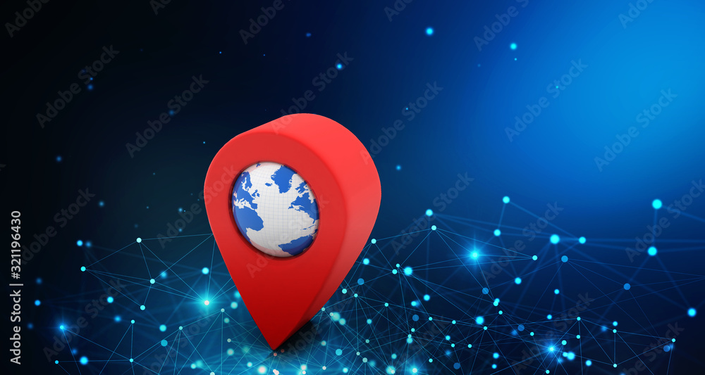 Fototapete 3d rendering red map pointer
