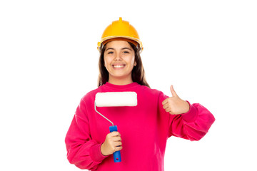 Adorable young girl with a yellow helmet