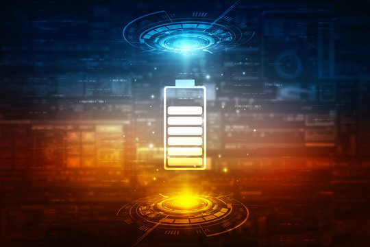 2d rendering Electrical energy and power supply source concept, accumulator battery with charging level indicator