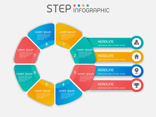 Circular shape elements of graph,diagram with steps,options,processes or workflow.Business data visuualization.Creative step infographic template for presentation,vector illustration.