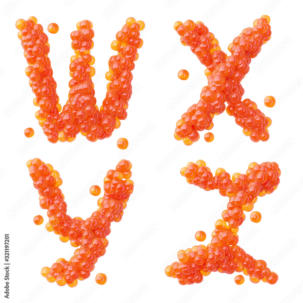 Fototapete 3d rendering font set made of a tasty red caviar.