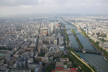 Fototapeta premium View from the Eiffel Tower on the river Seine and the city of Paris.