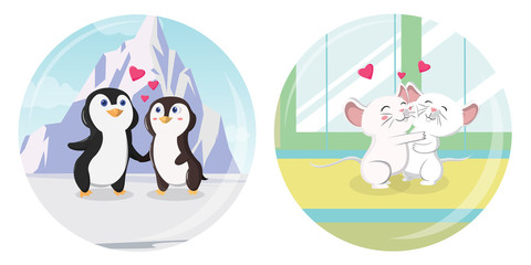 Fototapeta premium couple penguin and couple hamster