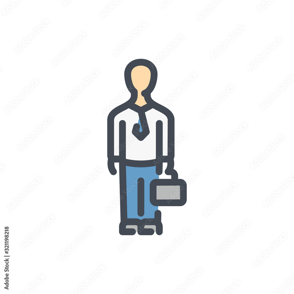 Poster businessman with briefcase color line icon. standing man with a briefcase vector outline colorful si