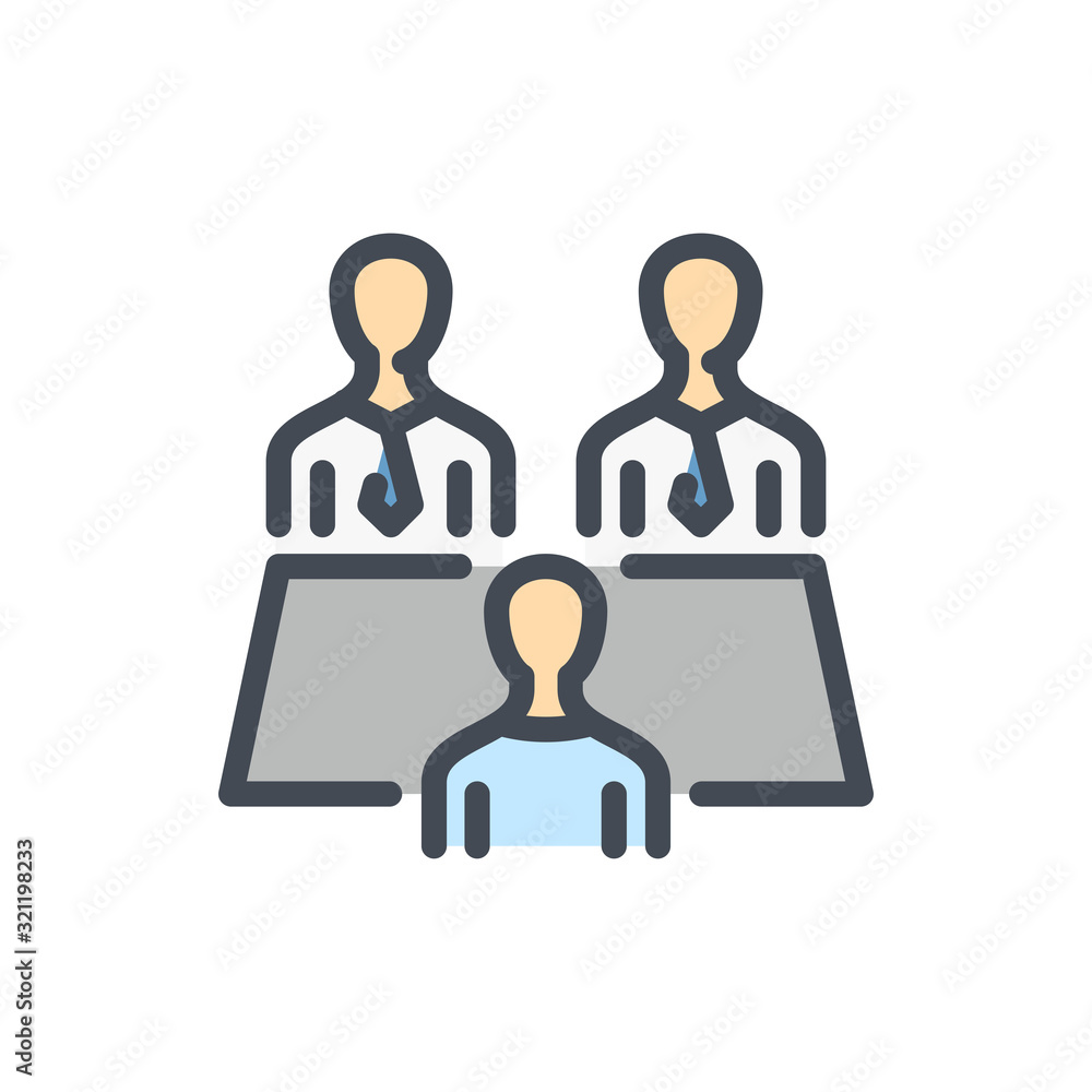 Poster interview color line icon. business meeting vector outline colorful sign.