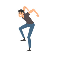 Happy Smiling Young Man Celebrating Success and Victory Vector Illustration