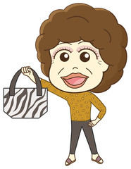 ドヤ顔でトートバッグを掲げる大阪のおばちゃん