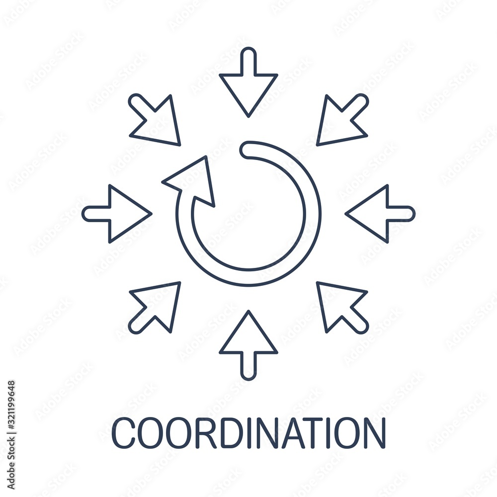 Poster coordinate work. the general process. flat design thin line vector icon on white background.