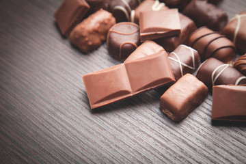 Chocolate candies. Sweet food. Background