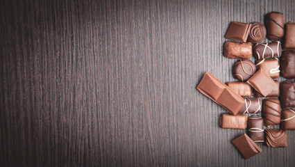 Chocolate candies. Sweet food. Background