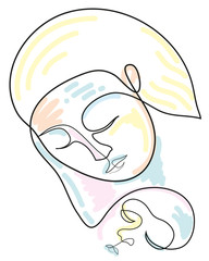 One continuous line drawing of Mother and baby. Simple line art drawing of  mothers day.