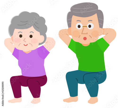 スクワット 筋トレ 高齢者 男性女性 イラスト Aged Poster Ag こけ田