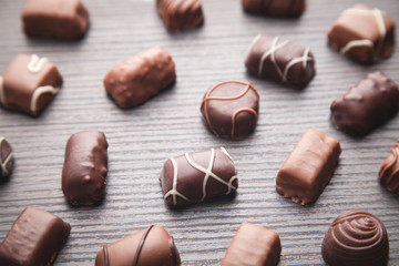 Chocolate candies. Sweet food. Background