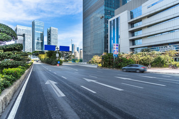 urban traffic road with cityscape in background, China.