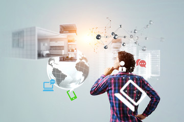 Thoughtful handsome male . Mixed media