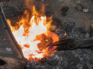 Heating of horse hooves in small forge