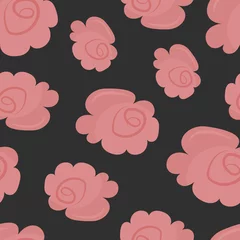 Fototapete Seamless pattern with pink flowers on a gray background. Roses in cartoon style. Vector. Decor element. Suitable for wallpaper, covers, fabric, wrapping paper. © Ирина Вихляева