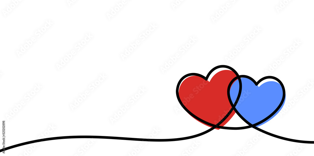 Canvas Prints valentines card with line art drawing of two simple hearts sign.