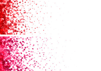 Valentines day banners. Heart confetti falling over white background for greeting cards, wedding invitation.