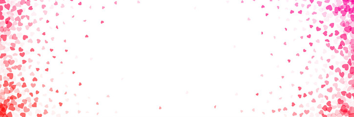 Valentines day card. Heart confetti falling over gradient pink background for greeting cards, wedding invitation.