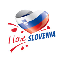 National flag of the Slovenia in the shape of a heart and the inscription I love Slovenia. Vector illustration