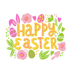 Vector hand drawn doodle Happy Easter illustration.