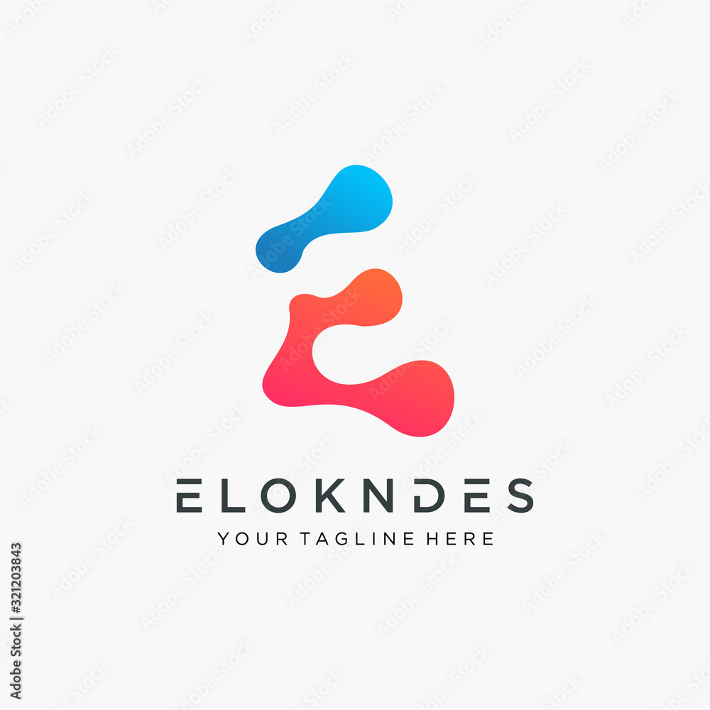 Poster initial letter e logo design with molecule element. technology logo in the form of atoms. network co