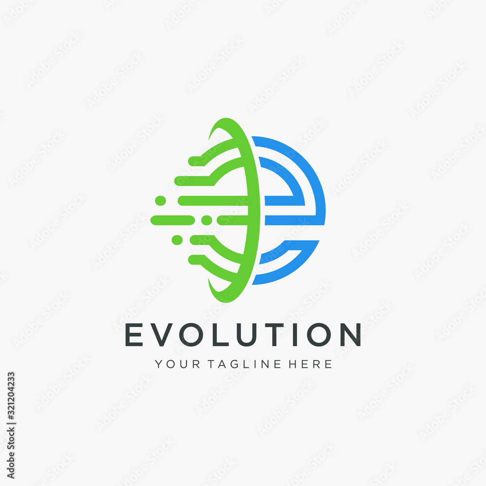 Poster initial letter e motion logo design with swoosh and speed element. symbol evolution for technology d