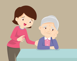 sad elderly woman and  wants to embrace